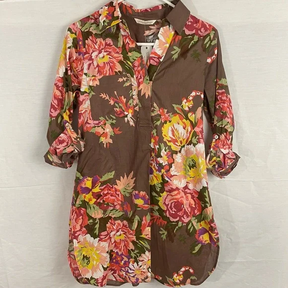 Soft Surroundings tunic floral rolled sleeves side pockets women’s Size XSmall - Picture 3 of 14